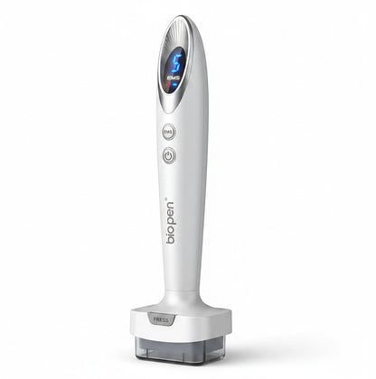 DIY Skincare Lab Bio Pen Bio6 electric microneedling stamp with LED and vibration for skin and scalp revitalization.